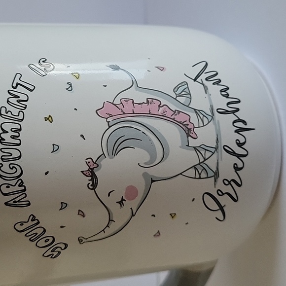 Sweet Elephant Mug. "Your argument is irrelephant". Colors gray and pink - Picture 3 of 9